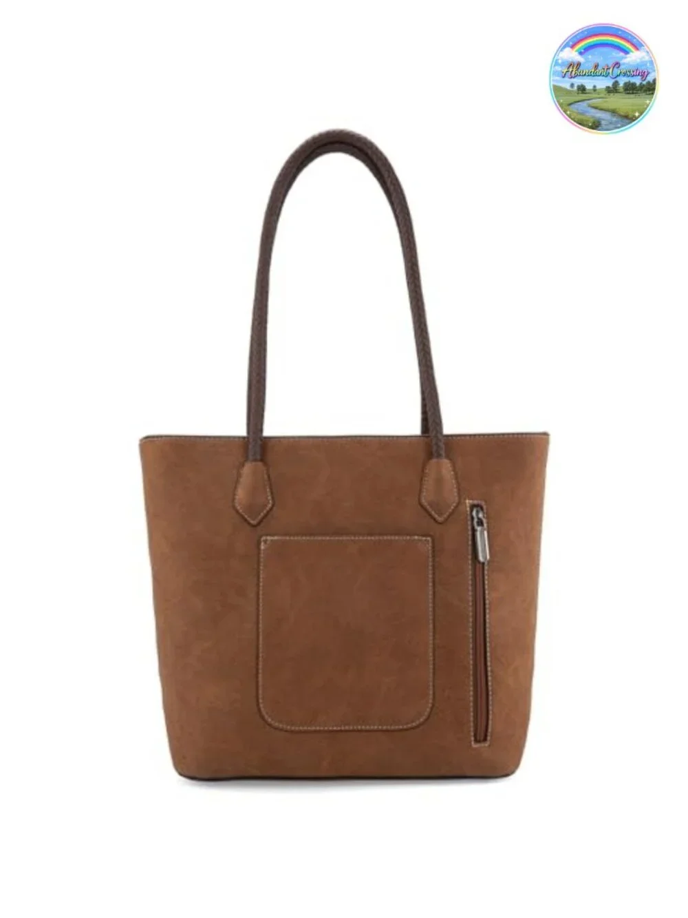 Woven Vegan Leather Tote Bag with Back Zipper Pocket, Spacious